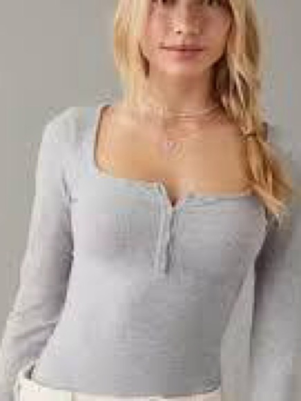 American Eagle Bodysuit Women XL Gray Ribbed Long Sleeve Henley Top